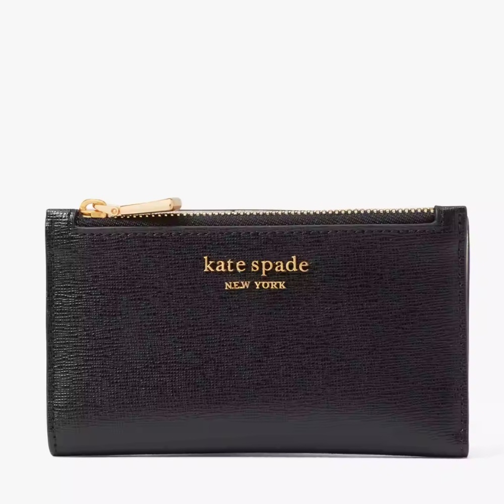 kate spade small slim bifold wallet in black saffiano wallet - NWOT
